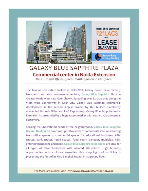 GALAXY BLUE SAPPHIRE PLAZA Commercial center in Noida Extension
