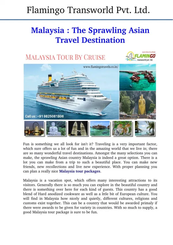 Malaysia Tour : The Sprawling South Asian Travel Destination