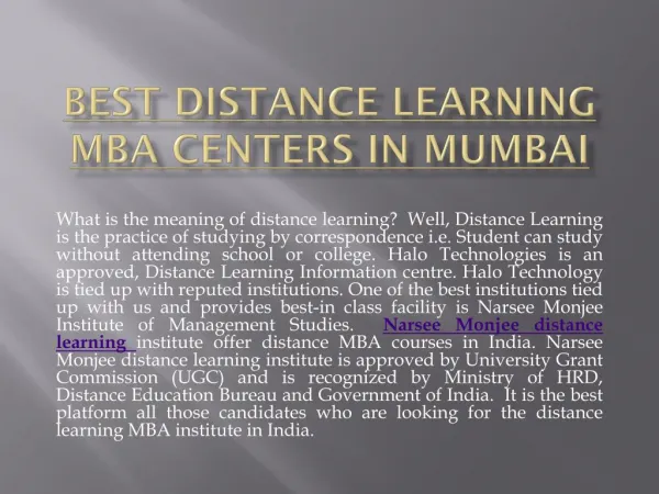 Best Distance Learning MBA Centers in Mumbai