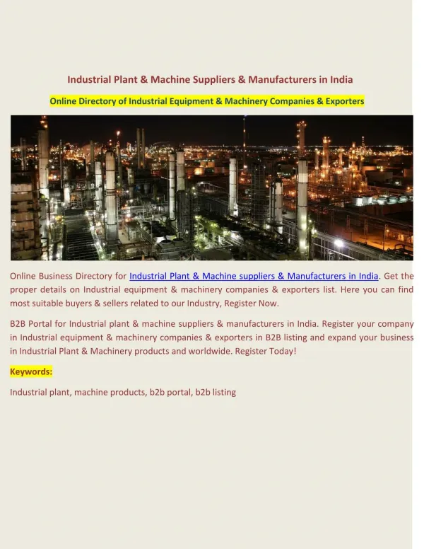 Industrial Plant & Machine Suppliers & Manufacturers in India