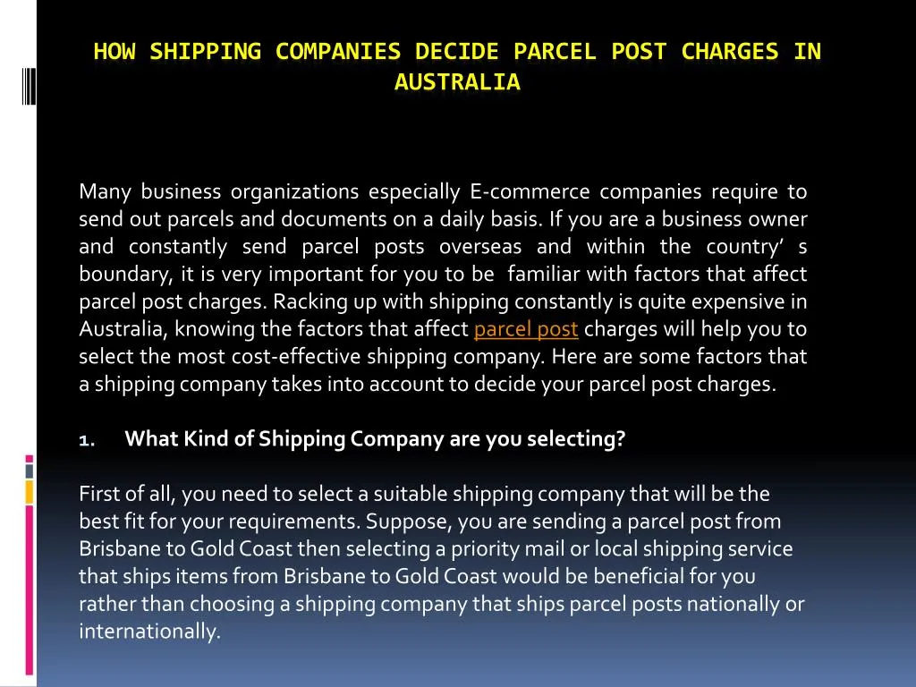 how shipping companies decide parcel post charges in australia