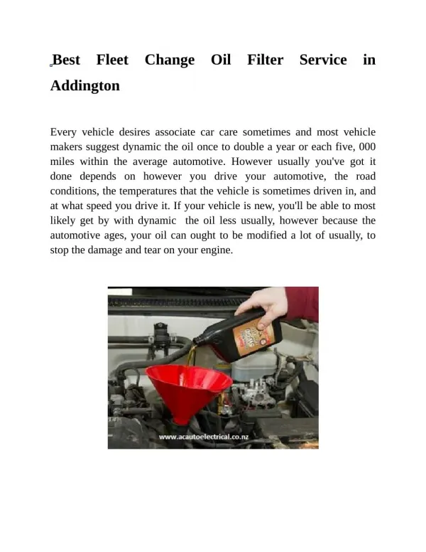 Best Fleet Change Oil Filter Service in Addington
