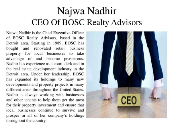 Najwa Nadhir - CEO of BOSC Realty Advisors