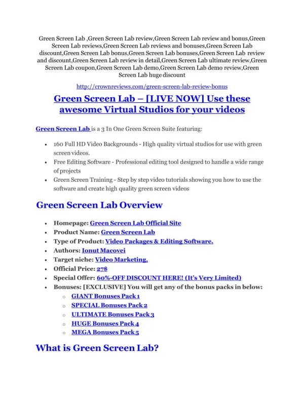 Green Screen Lab REVIEW and GIANT $21600 bonuses