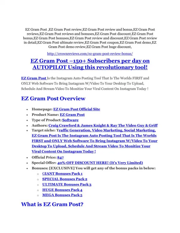 EZ Gram Post Review and (FREE) EZ Gram Post $24,700 Bonus