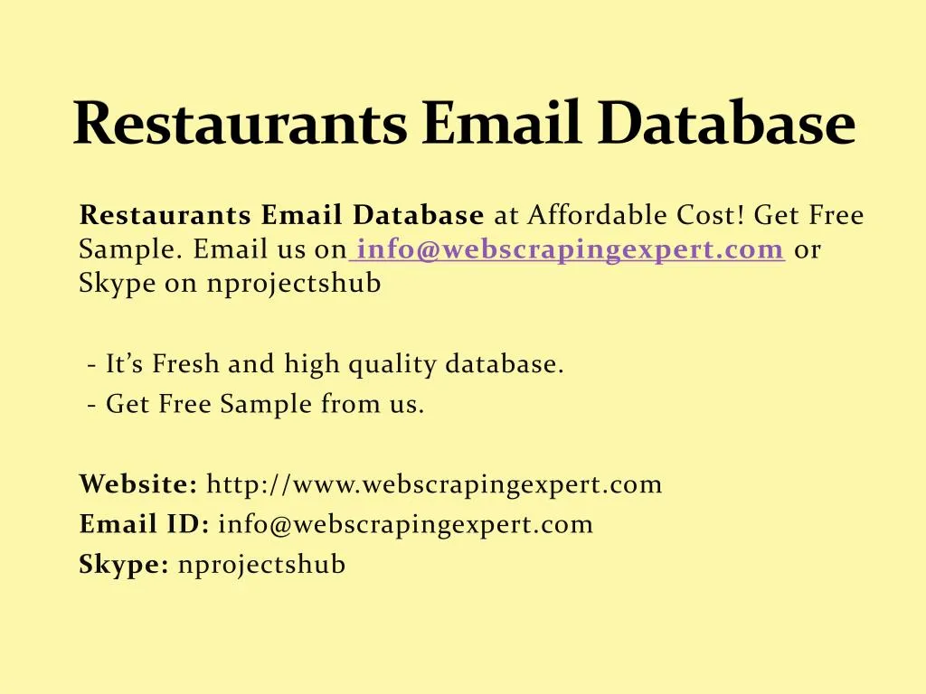 restaurants email database