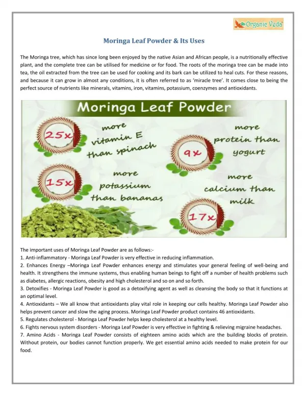 Moringa Leaf Powder & Its Uses