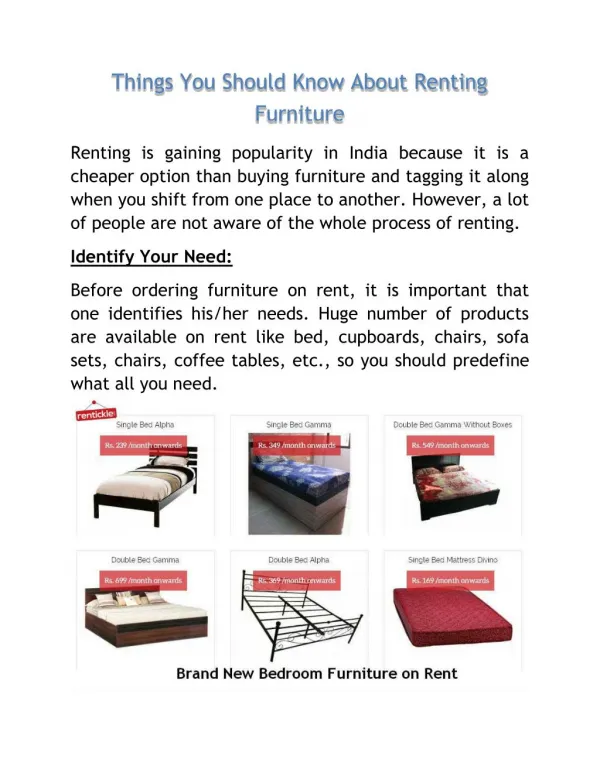 Things You Should Know About Renting Furniture