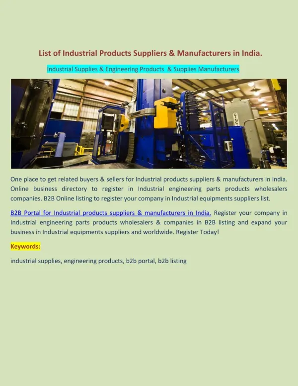 List of Industrial Products Suppliers & Manufacturers in India.