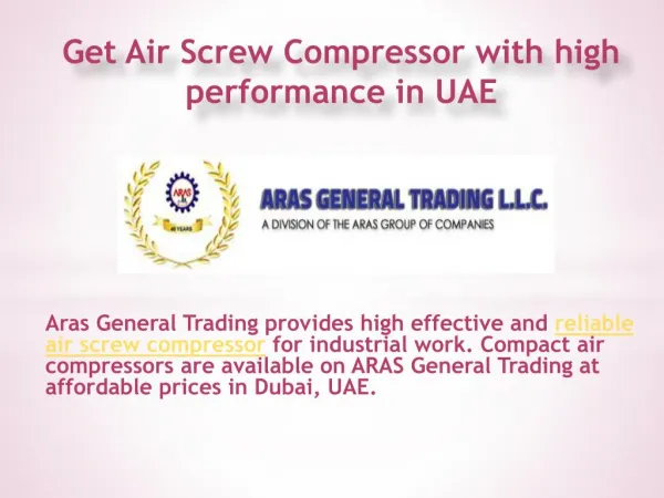 Get Air Screw Compressor with high performance in UAE