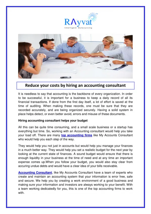 Reduce your costs by hiring an accounting consultant
