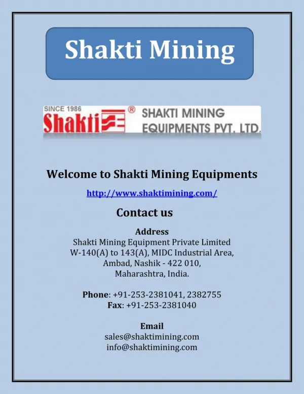 Shakti Mining - Mining & Material Handling Equipment Manufacturers In India