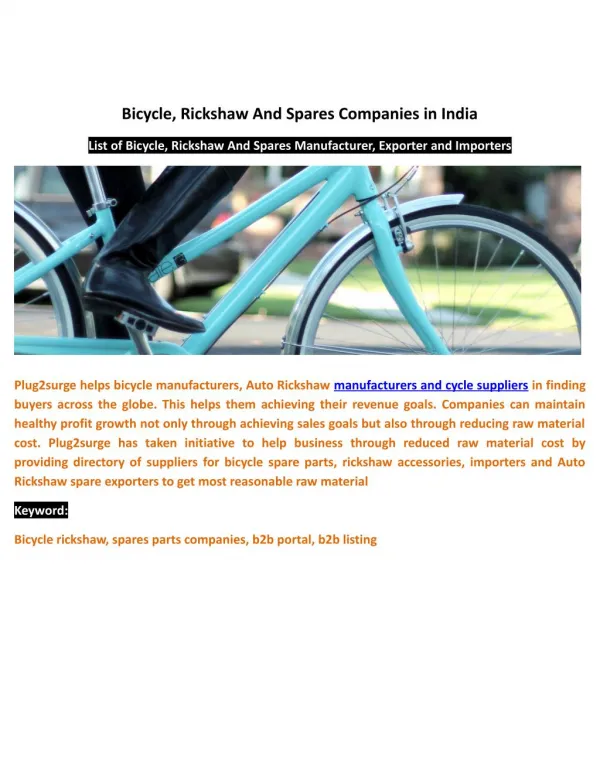 Bicycle, Rickshaw And Spares Companies in India