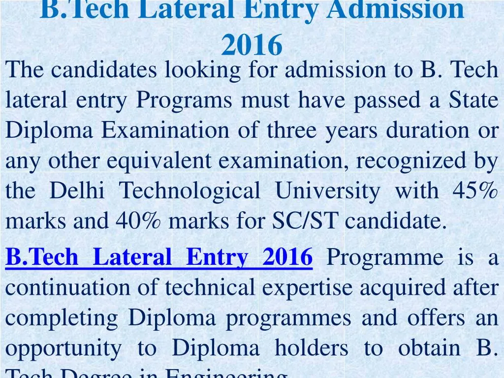 b tech lateral entry admission 2016