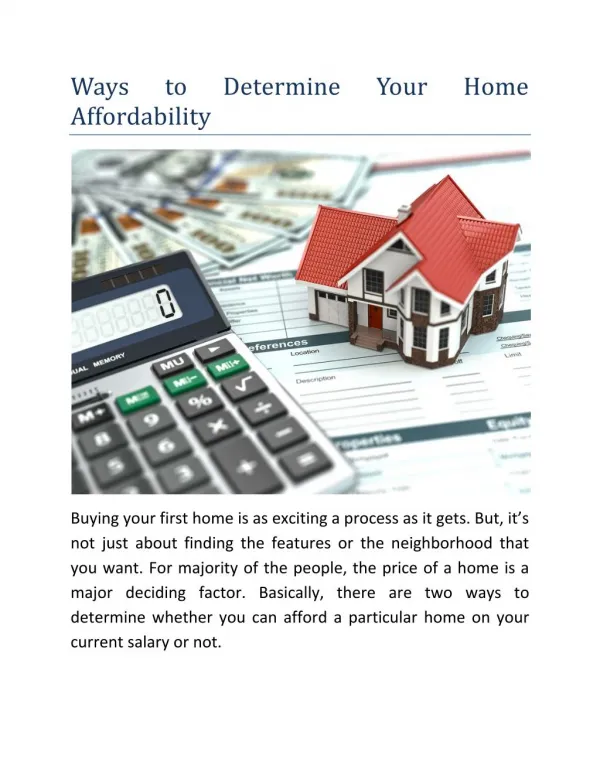 Ways to Determine Your Home Affordability