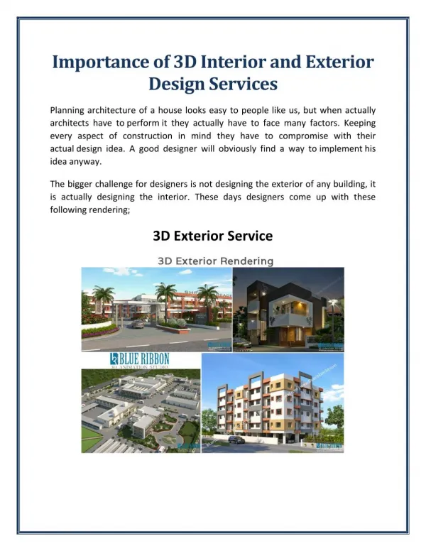 Importance of 3D Interior and Exterior Design Services