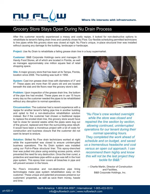 Grocery Store Stays Open During Nu Drain Process