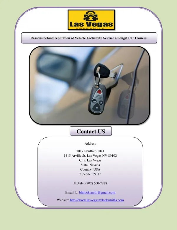 Reasons behind reputation of Vehicle Locksmith Service amongst Car Owners