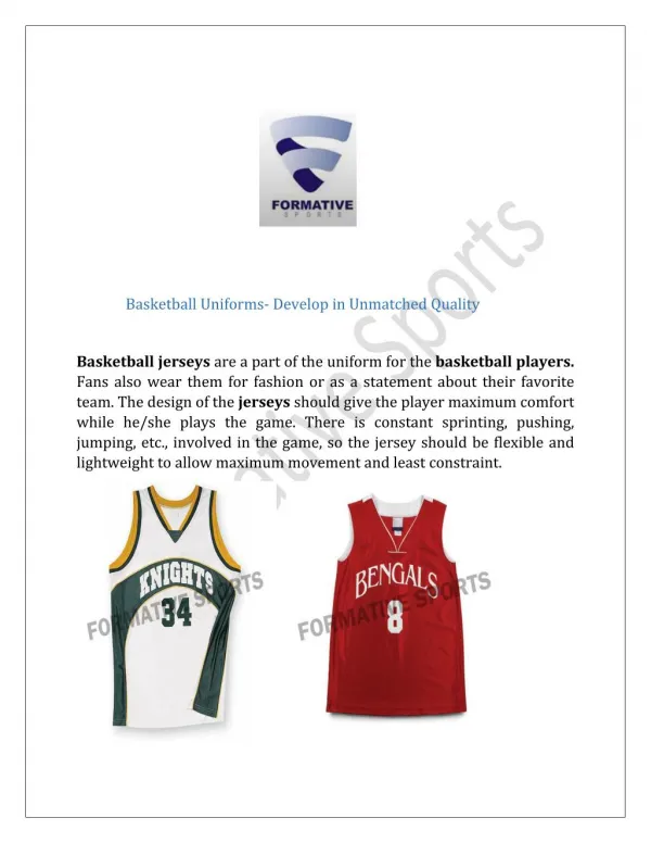 Basketball Uniforms- Develop in Unmatched Quality