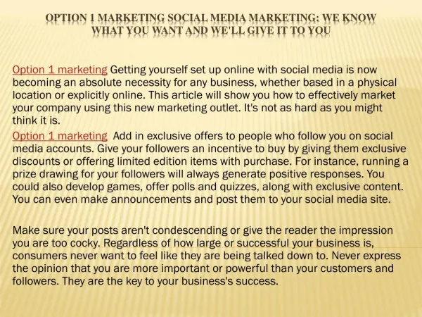 Option 1 marketing Social Media Marketing: We Know What You Want And We'll Give It To You