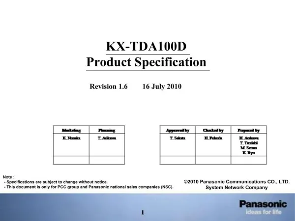 KX-TDA100D Product Specification