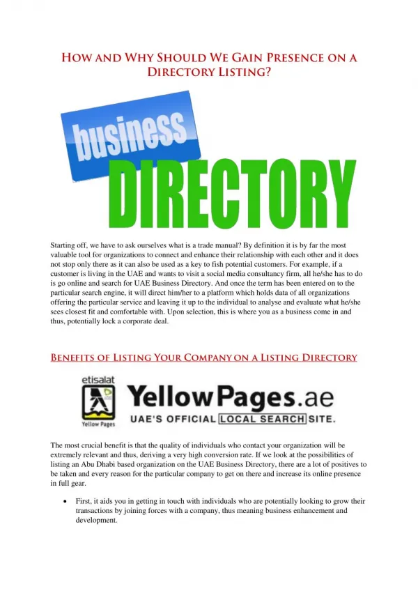 How and Why Should We Gain Presence On a Directory Listing?