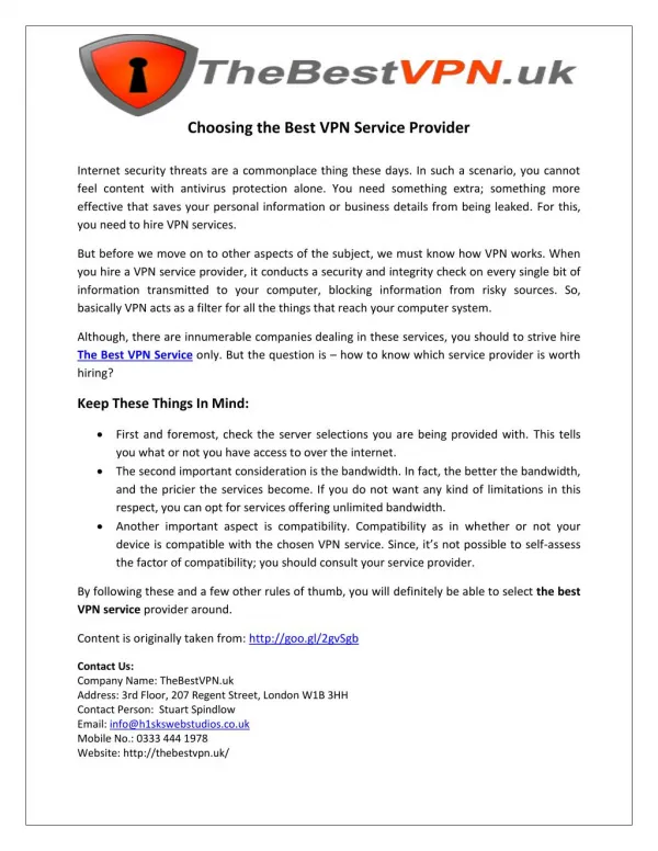 Choosing the Best VPN Service Provider