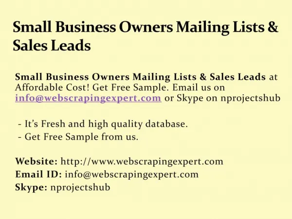 Small Business Owners Mailing Lists & Sales Leads