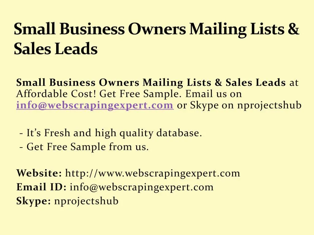 small business owners mailing lists sales leads