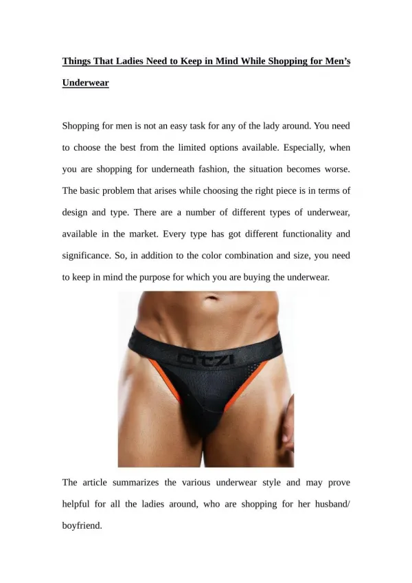 Things That Ladies Need to Keep in Mind While Shopping for Men's Underwear