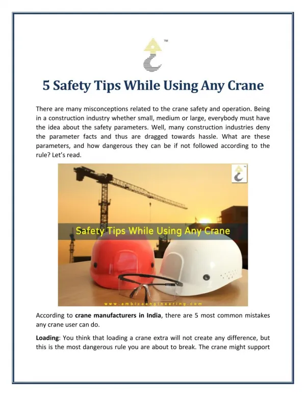 5 Safety Tips While Using Any Crane in The Industry