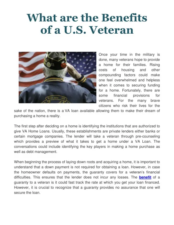What Are The Benefits of A U.S. Veteran