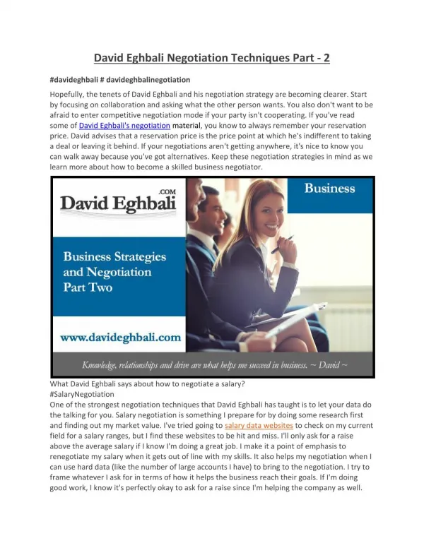 David Eghbali Negotiation Techniques Part - 2