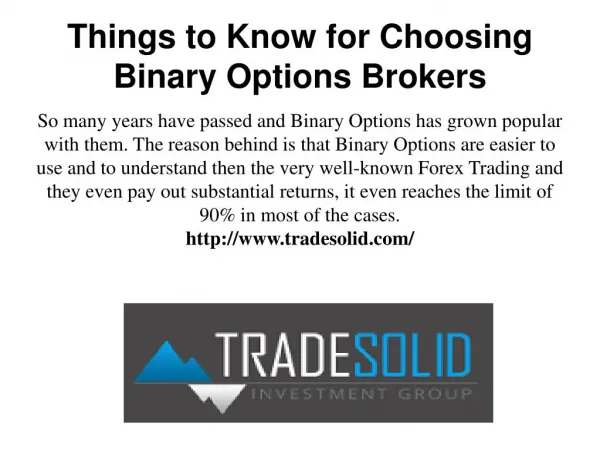 Things to Know for Choosing Binary Options Brokers