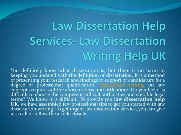 Get Law Dissertation Writing Help Services by UK Experts