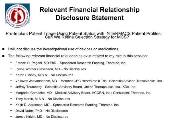 Relevant Financial Relationship Disclosure Statement