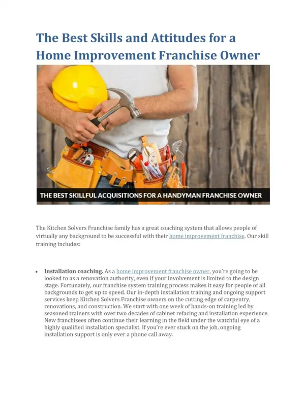 The Best Skills and Attitudes for a Home Improvement Franchise Owner