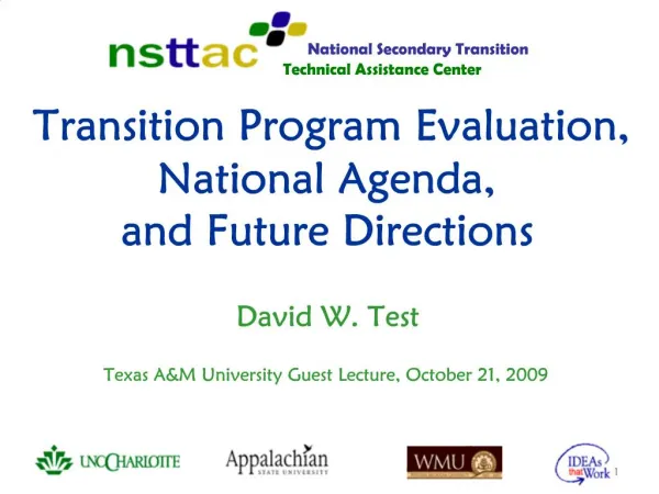 Transition Program Evaluation, National Agenda, and Future Directions