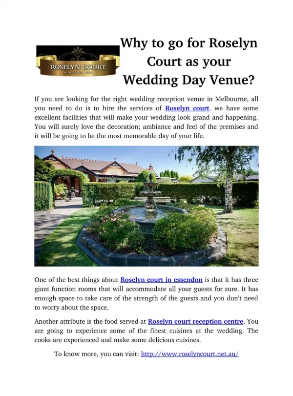 Why to go for Roselyn Court as your Wedding Day Venue?