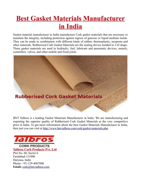 Best Gasket Materials Manufacturer in India