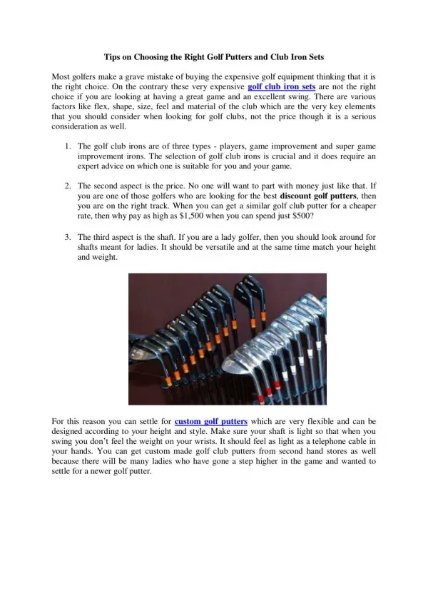 Golf Club Club Iron Sets and Custom Golf Putters
