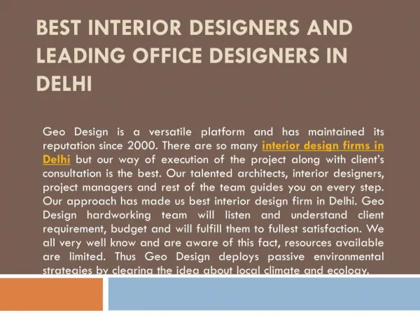 Best Interior Designers and Leading Office Designers in Delhi