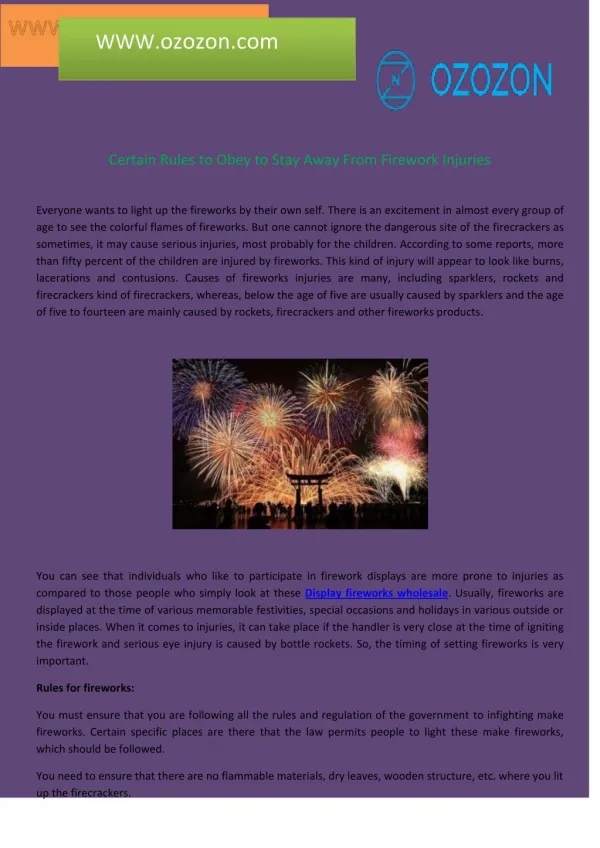 Certain Rules to Obey to Stay Away From Firework Injuries
