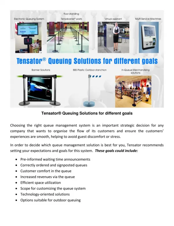Tensator® Queuing Solutions for different goals