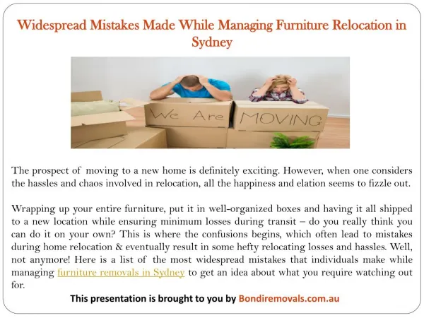 Widespread Mistakes Made While Managing Furniture Relocation in Sydney
