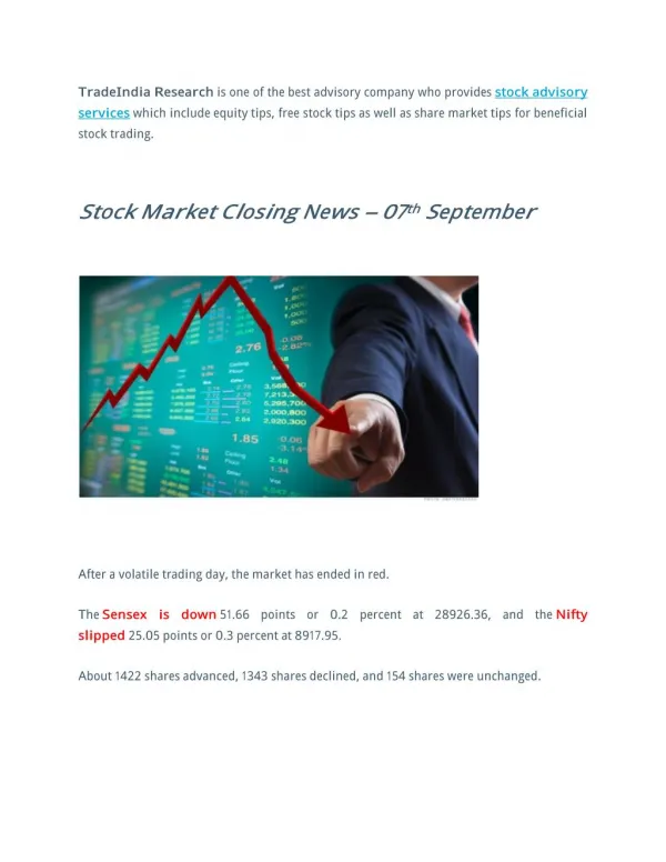 Stock Advisory Services | Closing News - 07th September