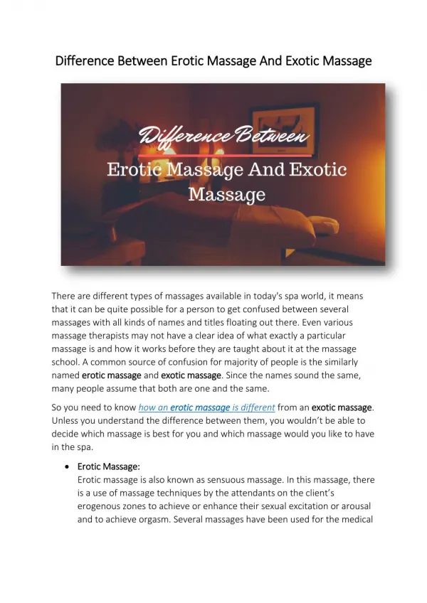 Difference Between Erotic Massage And Exotic Massage