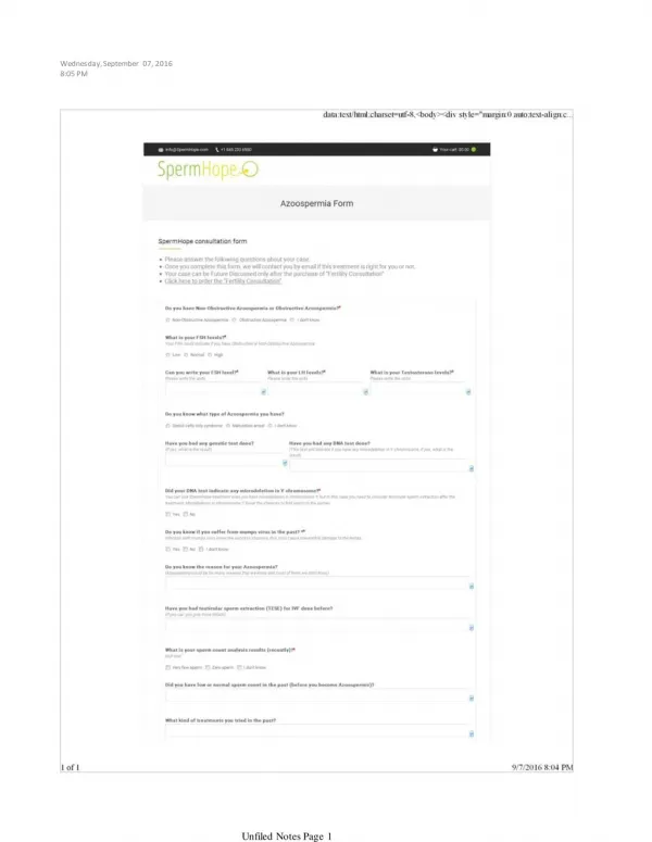 Azoospermia treatment - Patient Consultation Form