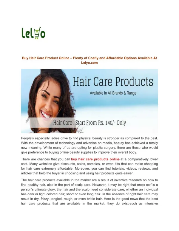 Buy Hair Care Product Online At Lelyo.com