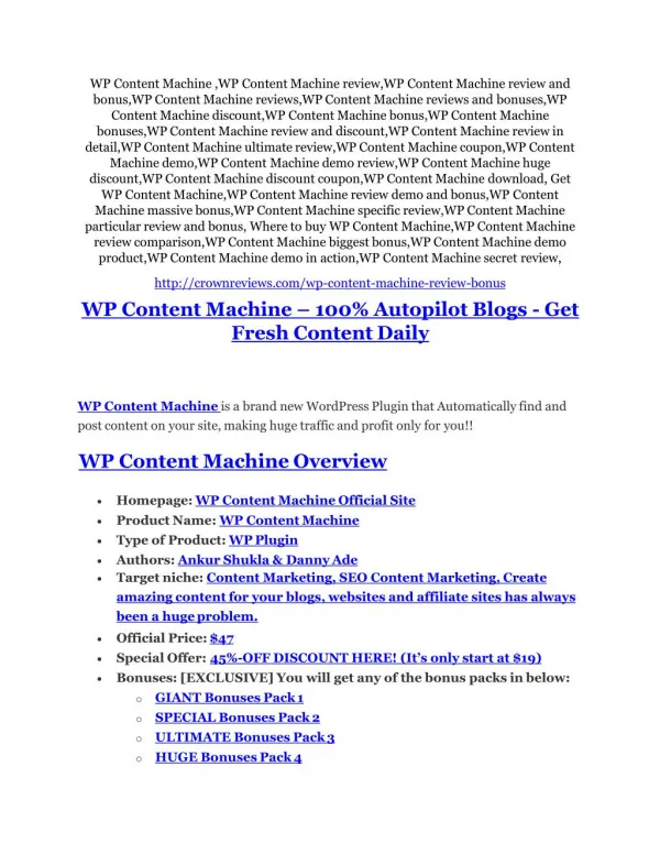 WP Content Machine review and (GET) 100 items bonus pack